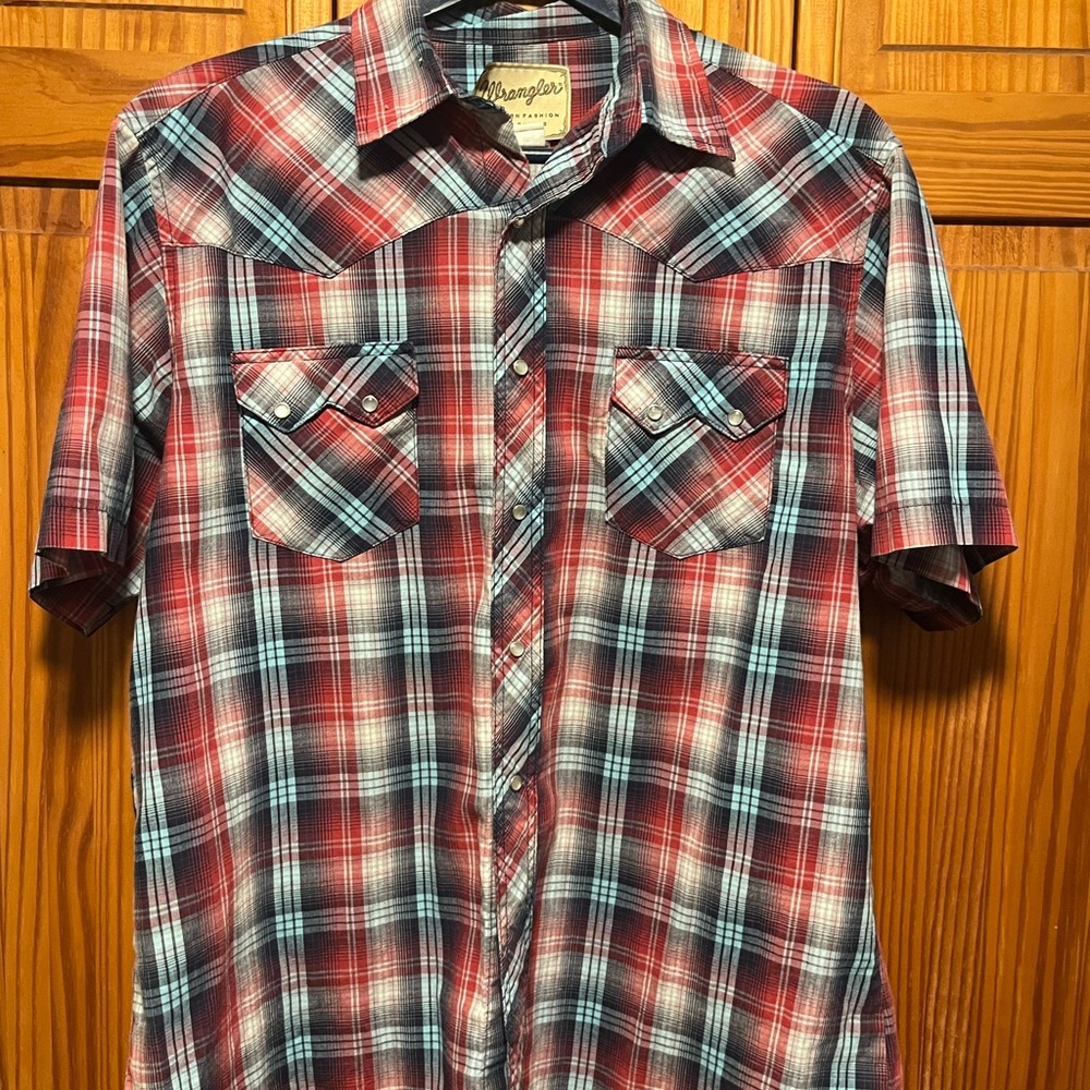 Wrangler Plaid Short Sleeve Pearl Snap Shirt Size XL